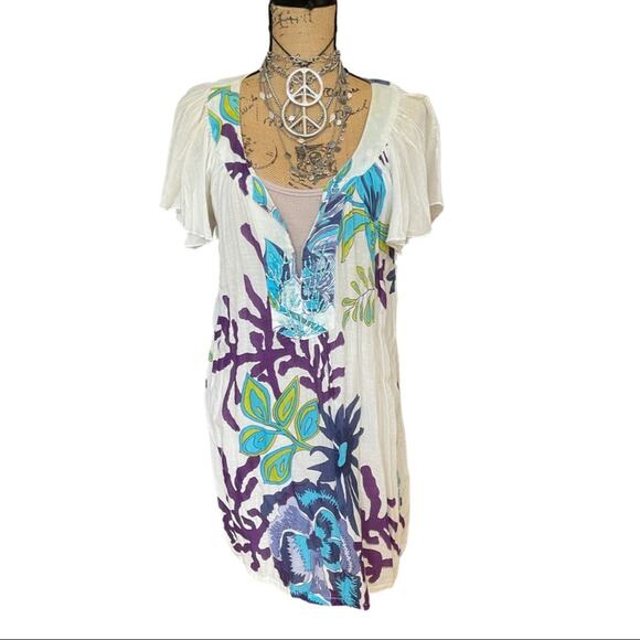 Top Dress Coverup beaded details on neckline white blue purple size XL - Picture 10 of 10